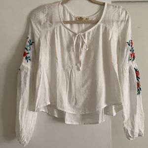 White Hollister XS colorful embroidered flowers